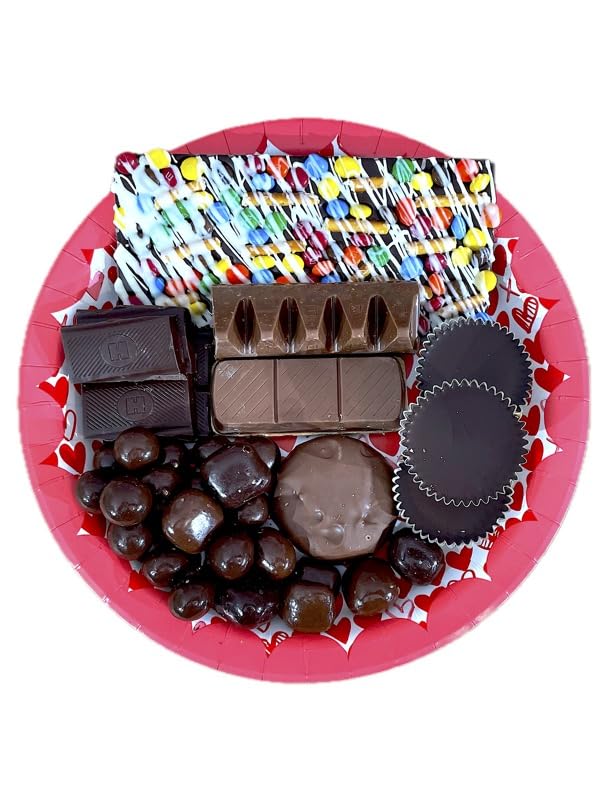 Valentines Day Be Mine Chocolate Gift Basket. Hand-Crafted and Customizable with a huge double bow with chocolates, cookies, candy, snacks, for women