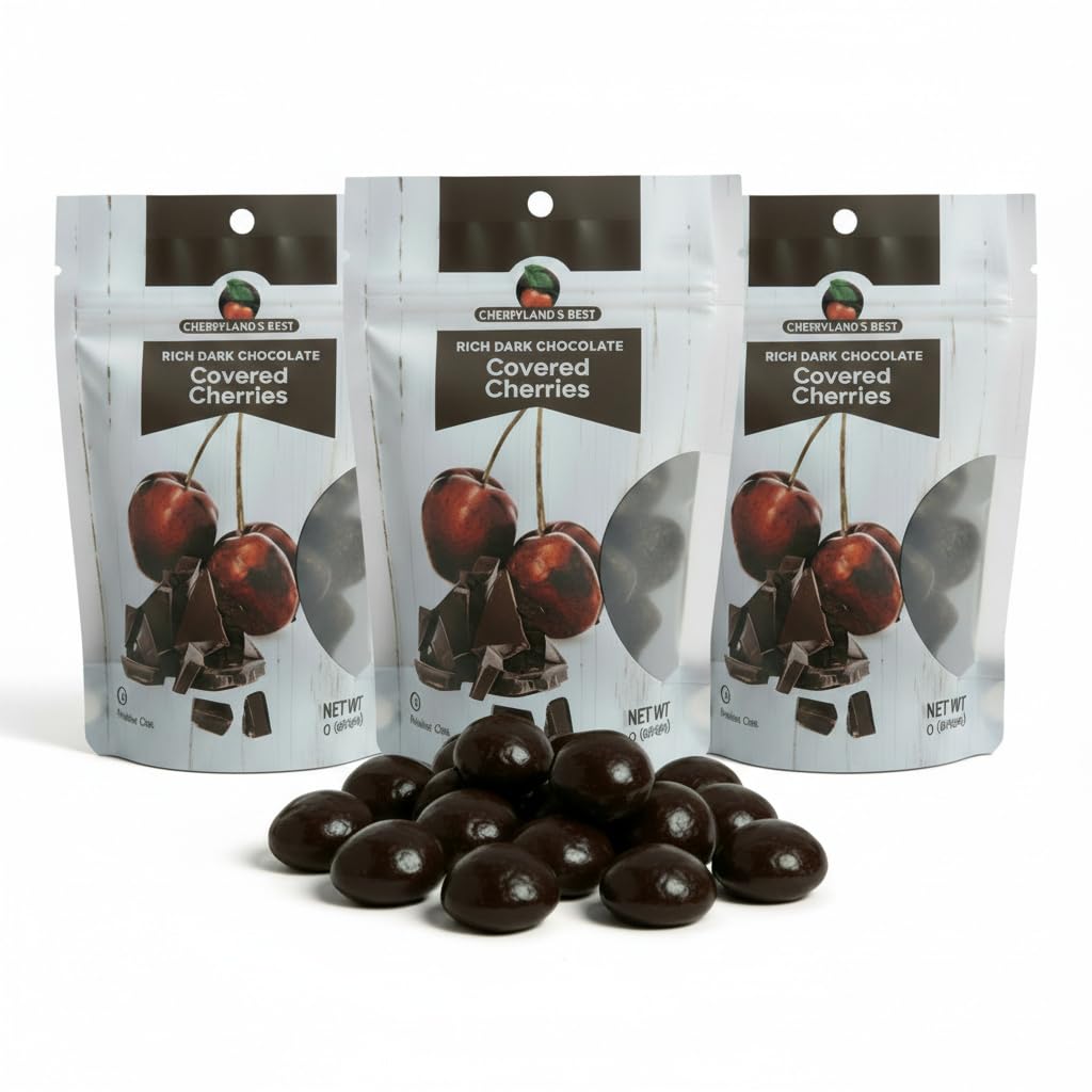 CHERRYLAND'S BEST Chocolate Covered Cherries, Milk Chocolate, Dark Chocolate and Yogurt Varieties, All Natural, Reasealable Bags (7.5oz (3 Pack), Dark