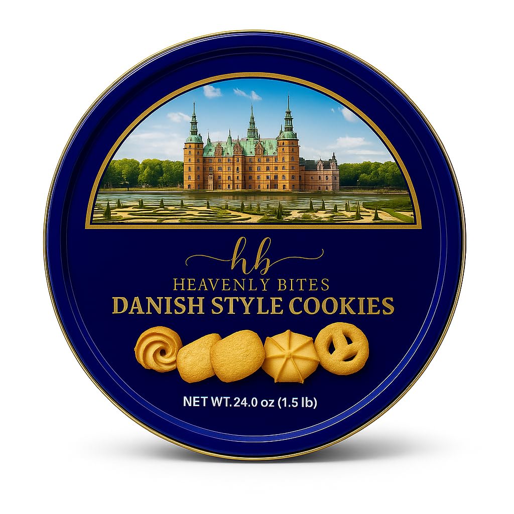 Heavenly Bites Danish Style Butter Cookies in Metal Tin 24 Oz