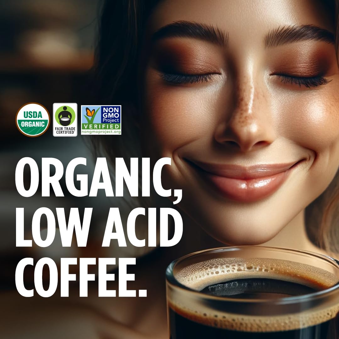 VitaCup Perfect Low Acid Coffee Beans, USDA Organic & Fair Trade, Mycotoxin Free, Dark Roast Guatemala Single Origin, Clean & Pure, Low Acidity, Whole