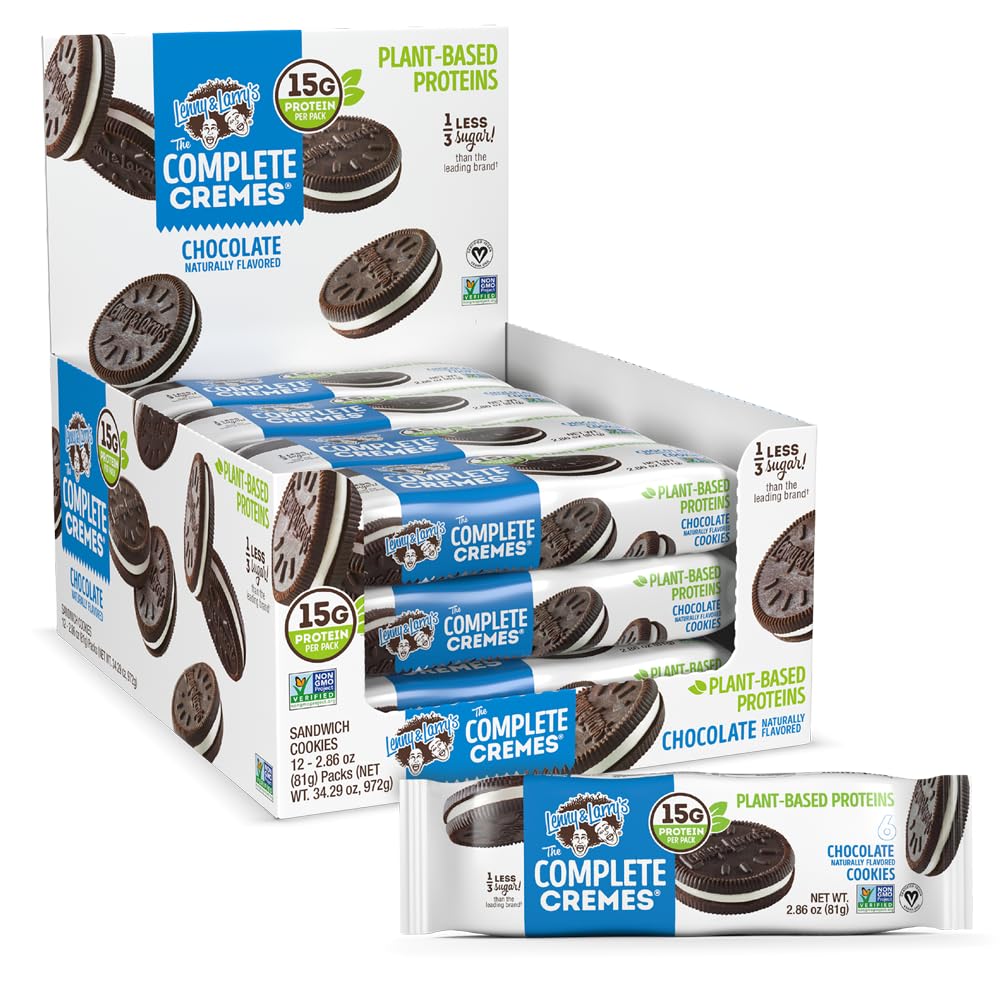 Lenny & Larry's The Complete Cremes, Sandwich Cookies, Chocolate, Vegan, 5g Plant Protein, 6 Cookies Per Pack (Box of 12)