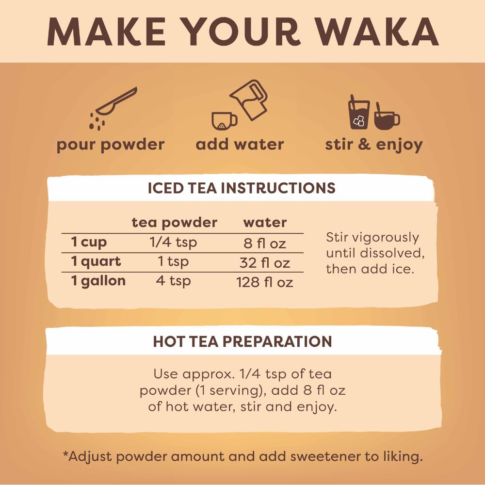 Waka Instant Black Tea Mix, Classic - 100% Tea Leaves, No Additives, Unsweetened Tea Powder for 50 Quarts or 200 Cups - Easy and Quick Hot or Iced