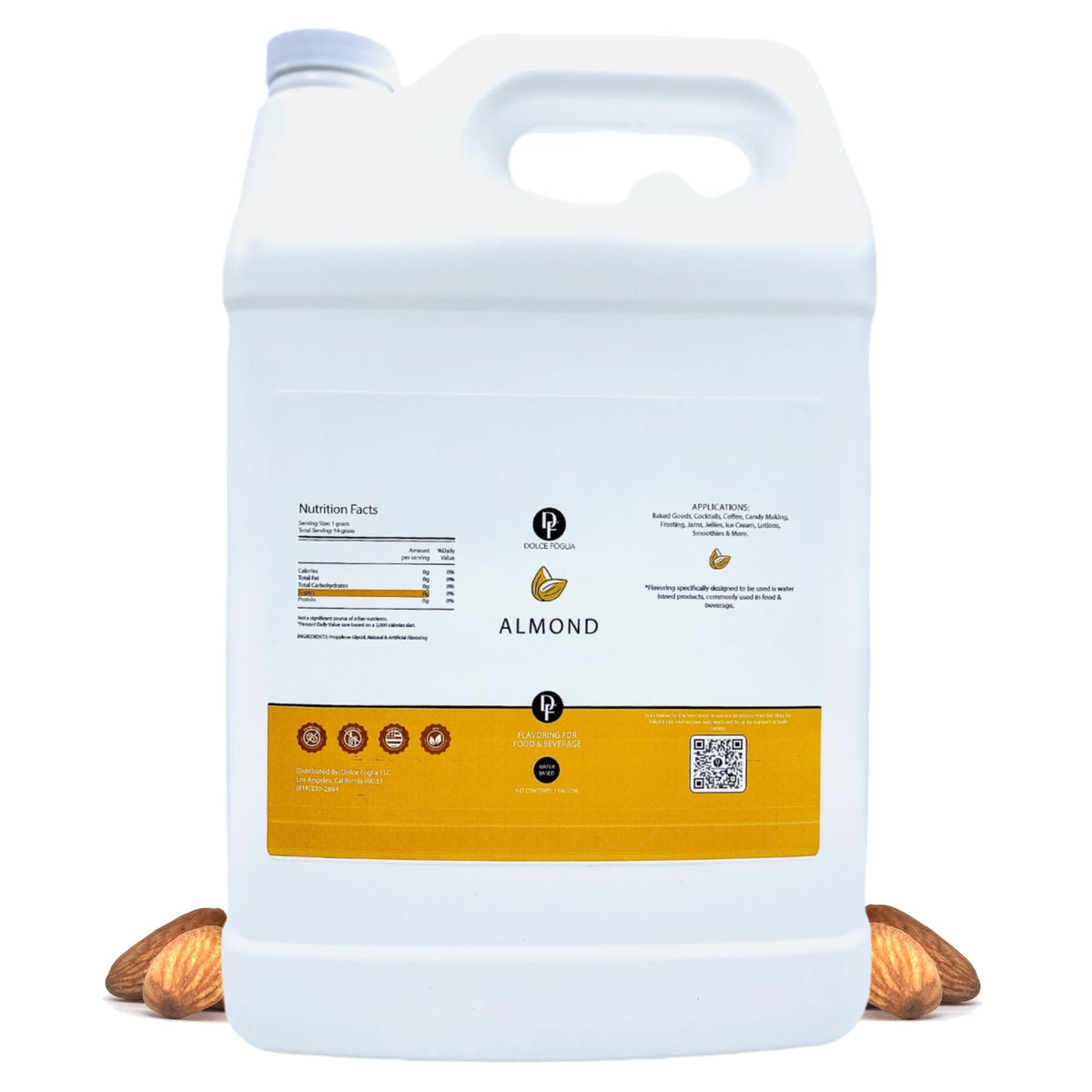 Dolce Flav Natural Almond Extract - 1 Gallon Water-Soluble Kosher, Sugar-Free, Concentrated Pure Almond Flavoring for Baking, Pastries & Beverages
