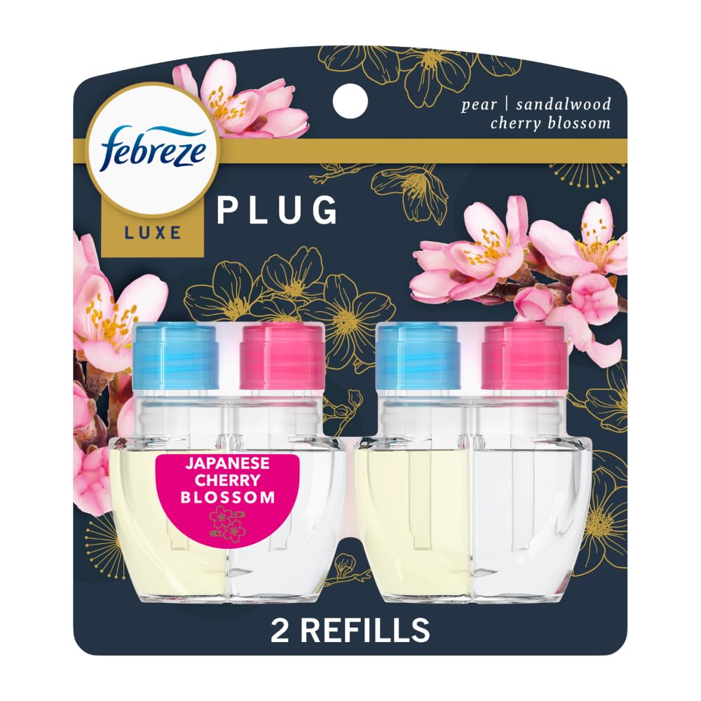 Febreze Plug In Air Freshener, Odor-Fighting Scented Oil Refill, Japanese Cherry Blossom, 2 Refill