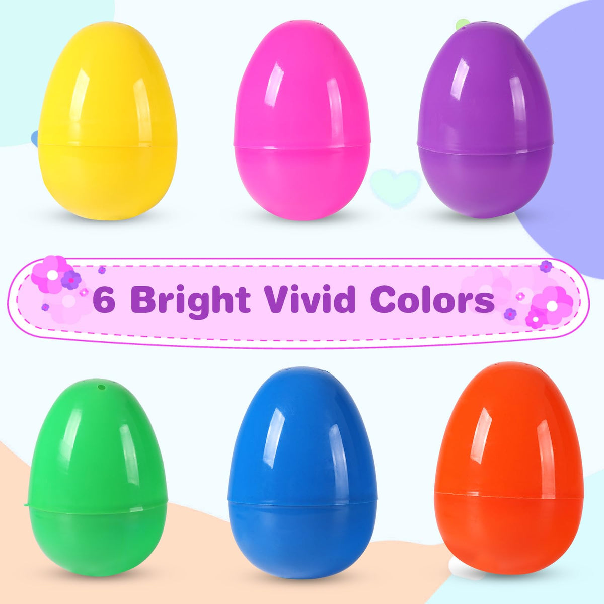 Biubumtu 24Pcs Plastic Bright Easter Eggs Assortment, 3.15'' Fillable Easter Eggs Empty Bulk, Perfect for Easter Egg Hunt/Surprise Egg