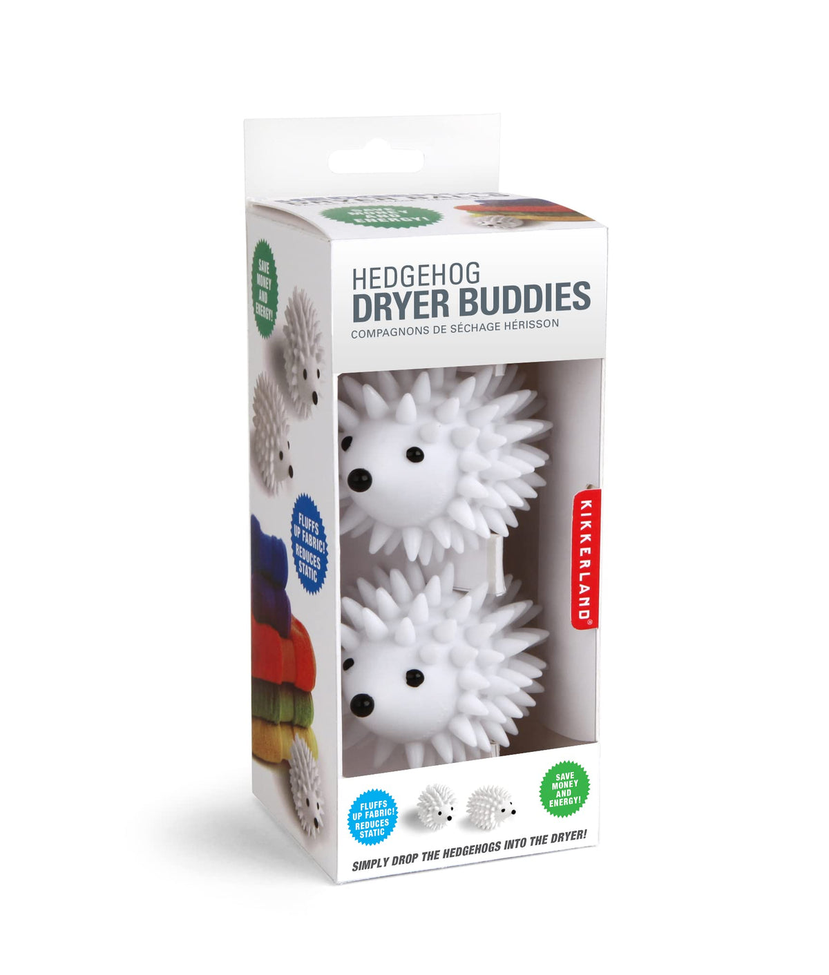Kikkerland Hedgehog Reusable Dryer Balls, Set of 2, White