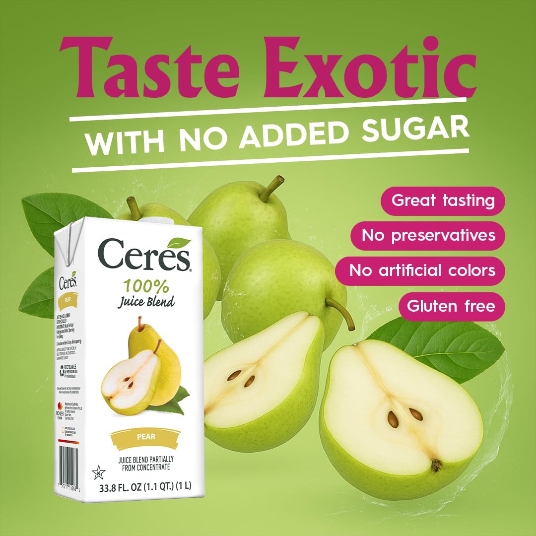 Ceres Pear Juice Blend, 3-Pack - - 100% Natural, Rich in Vitamin C, No Added Sugar, Artificial Colors, or Flavors, Kosher Certified, 33.8 Oz Ea (1