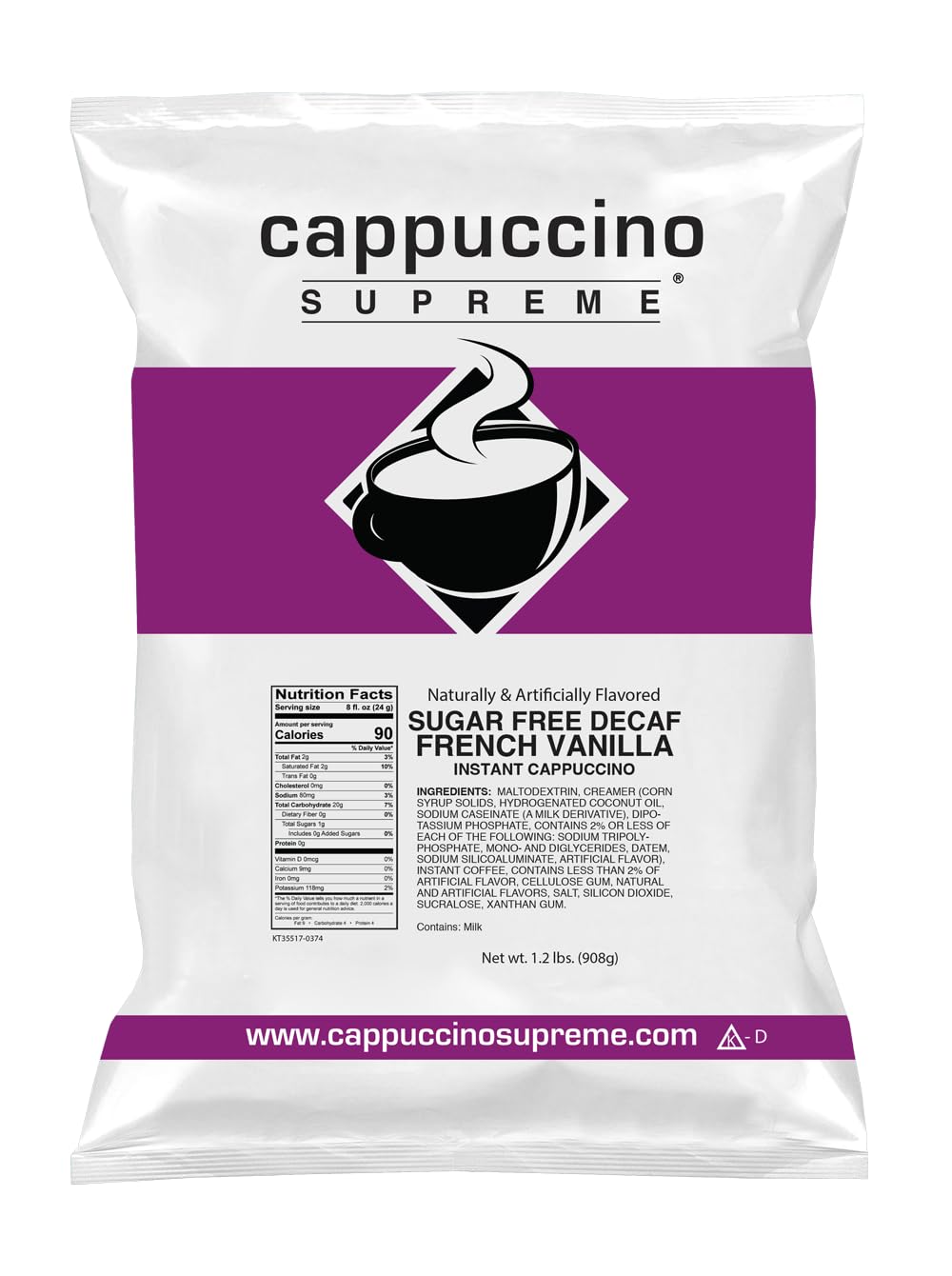 Cappuccino Supreme 1.2 lb bag Sugar Free Decaf French Vanilla Instant Cappuccino Mix