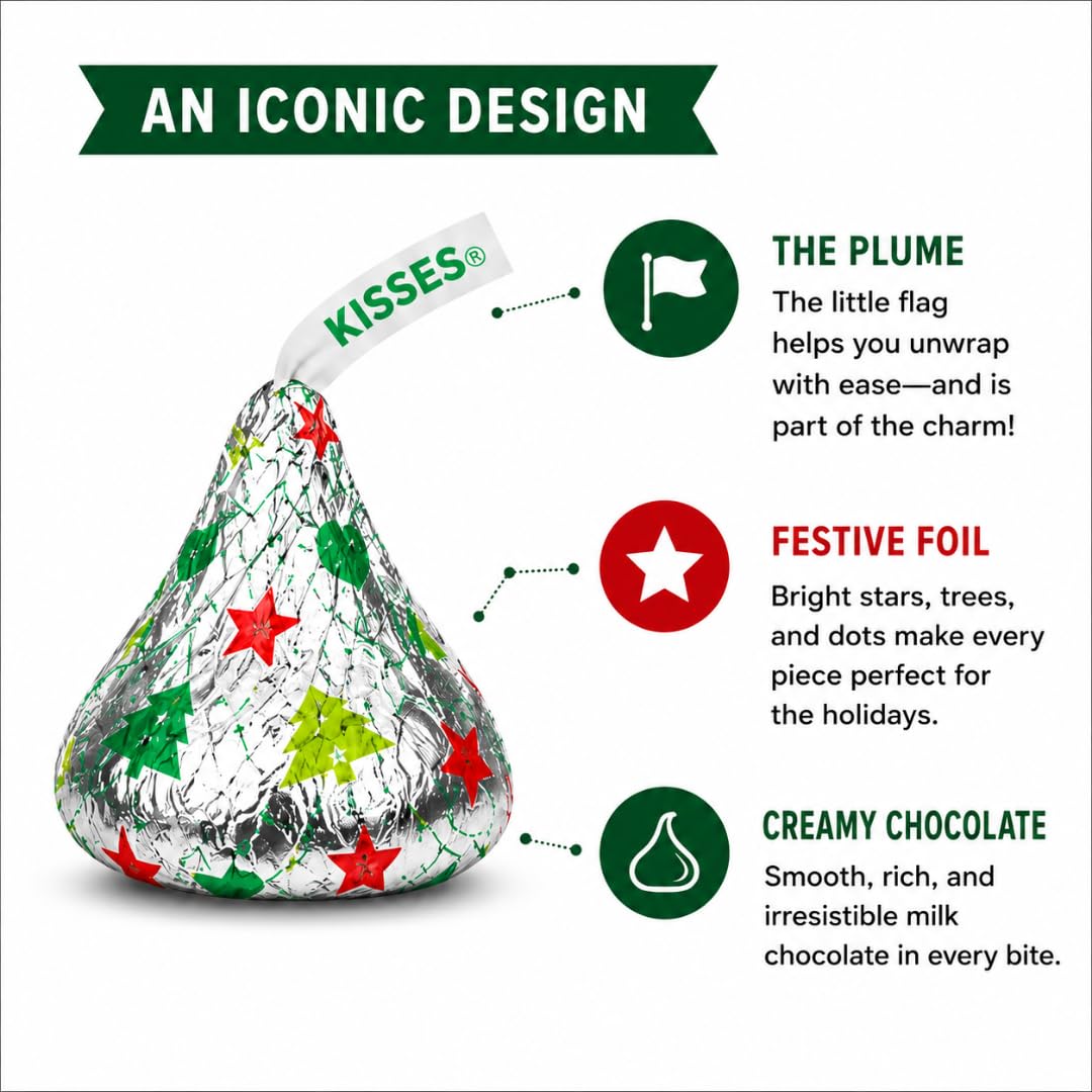Hershe,y Kisses Sugar Cookie Chocolate Candy 60 Count Bulk Bag Individually Wrapped Creamy Chocolate Treats for Holiday Parties, Candy Dishes, Baking