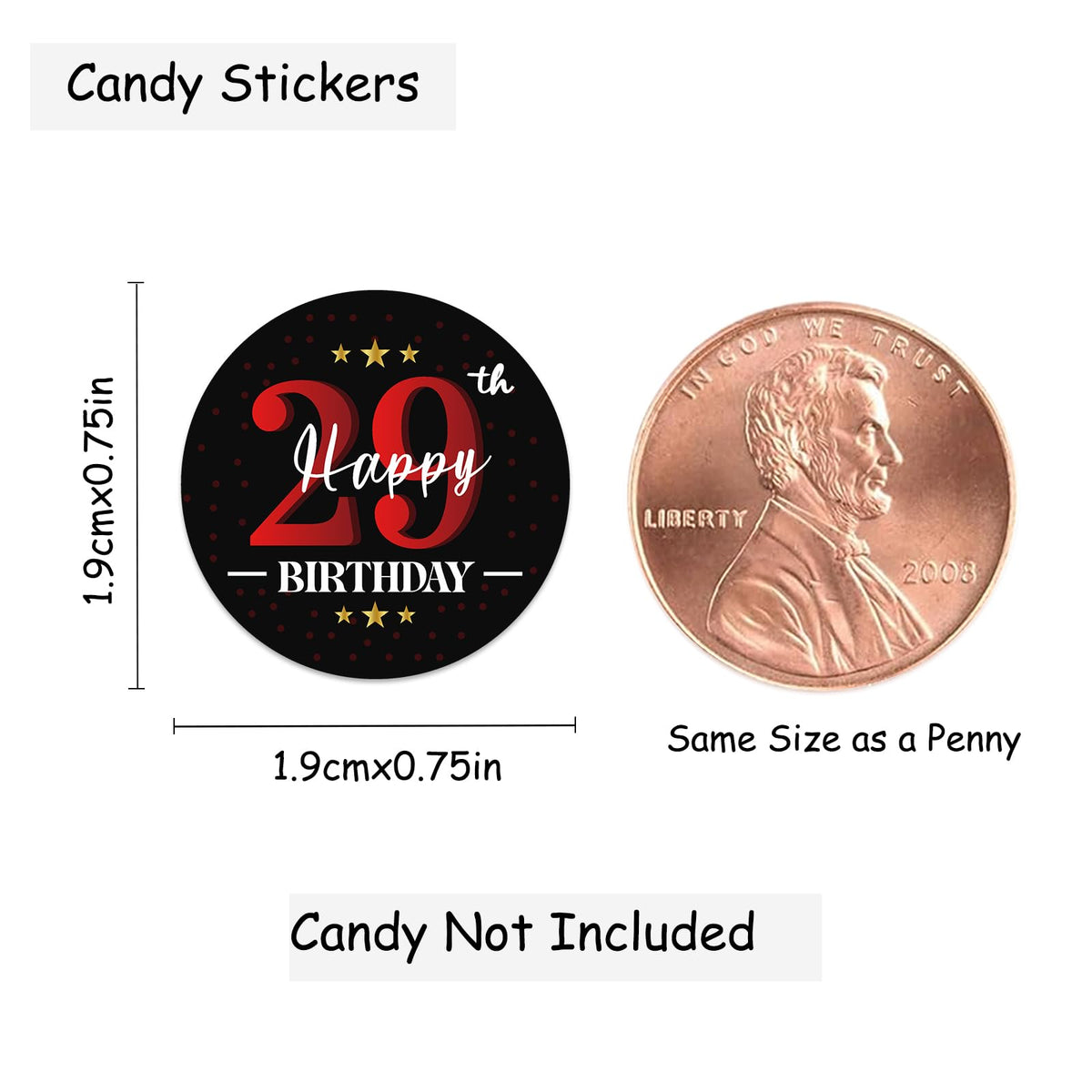 Happy 29th Birthday Party Favor Labels Chocolate Kisses Candy Stickers - Twenty Nine Years Old Birthday Round Candy Sticker Party Favors - Black