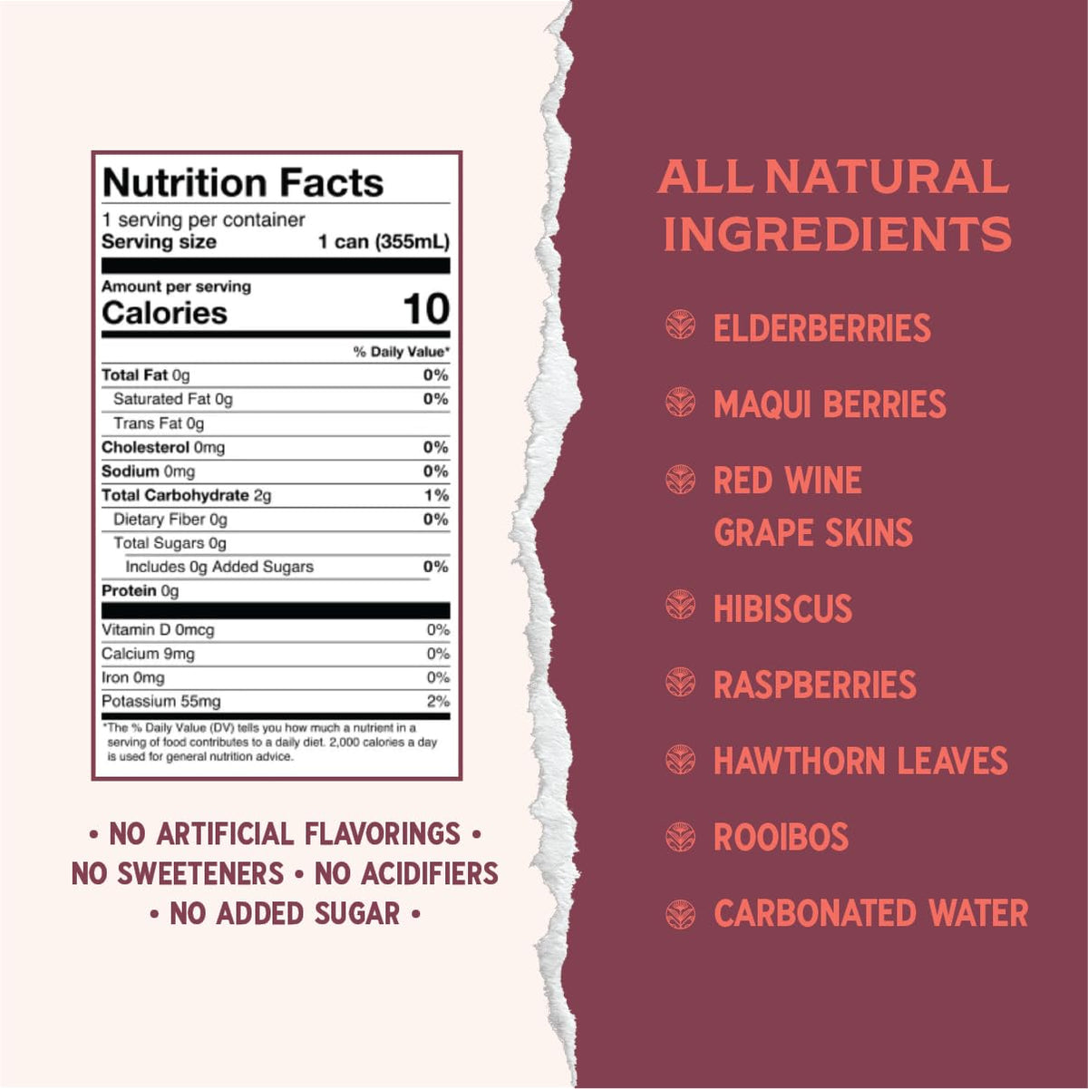 Rishi Tea Elderberry Maqui Sparkling Botanicals Sparkling Water - Organic, Unsweetened, Zero Added Sugar, Caffeine Free, Craft-Brewed From Real Plants