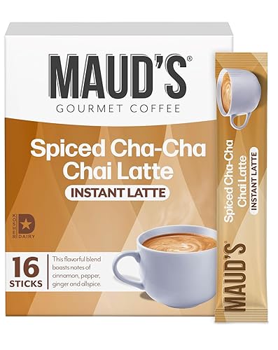Maud's Spiced Chai Tea Latte Instant Packets, 16 ct, 100% Gourmet Blended Tea Leaves, Instant Hot or Iced Chai Tea Latte - Just add water