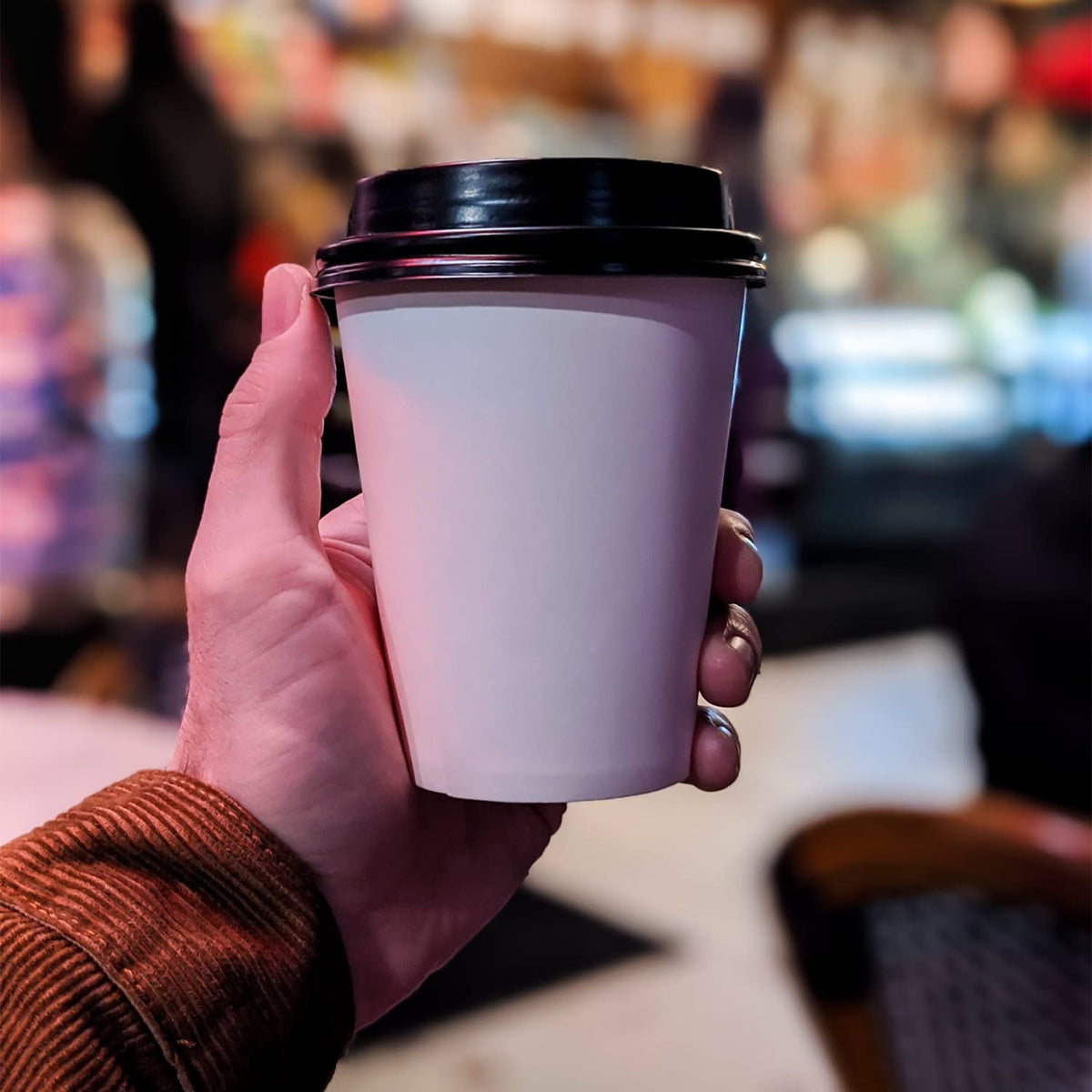Smygoods White Original Disposable Paper Coffee Cups with Lids (12 OZ, 100 Count) For Hot Beverages, Tea, Espresso, Cocoa - To Go Drink Containers