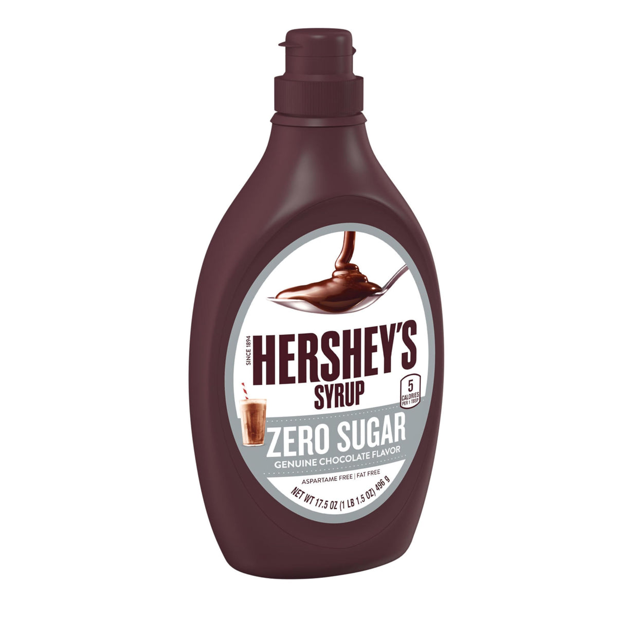 HERSHEY'S Zero Sugar Chocolate Syrup Bottle, 17.5 oz