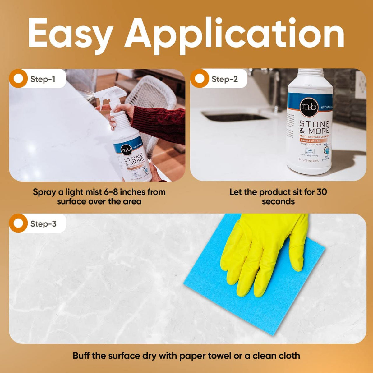 MB-5 Stone & More, All Purpose Cleaning Spray Kitchen Counter Cleaner Spray for Marble and Granite- No Streak Formula for Stone, Glass, Granite