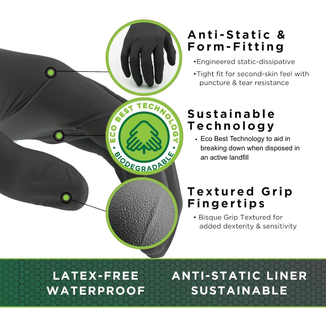 SHOWA 7700PFT Sustainable EBT Latex-Free, Powder-Free, Accelerator-Free, Nitrile Disposable Single Use Safety Gloves, 4 Mil, 9.5" Length, Medium (1
