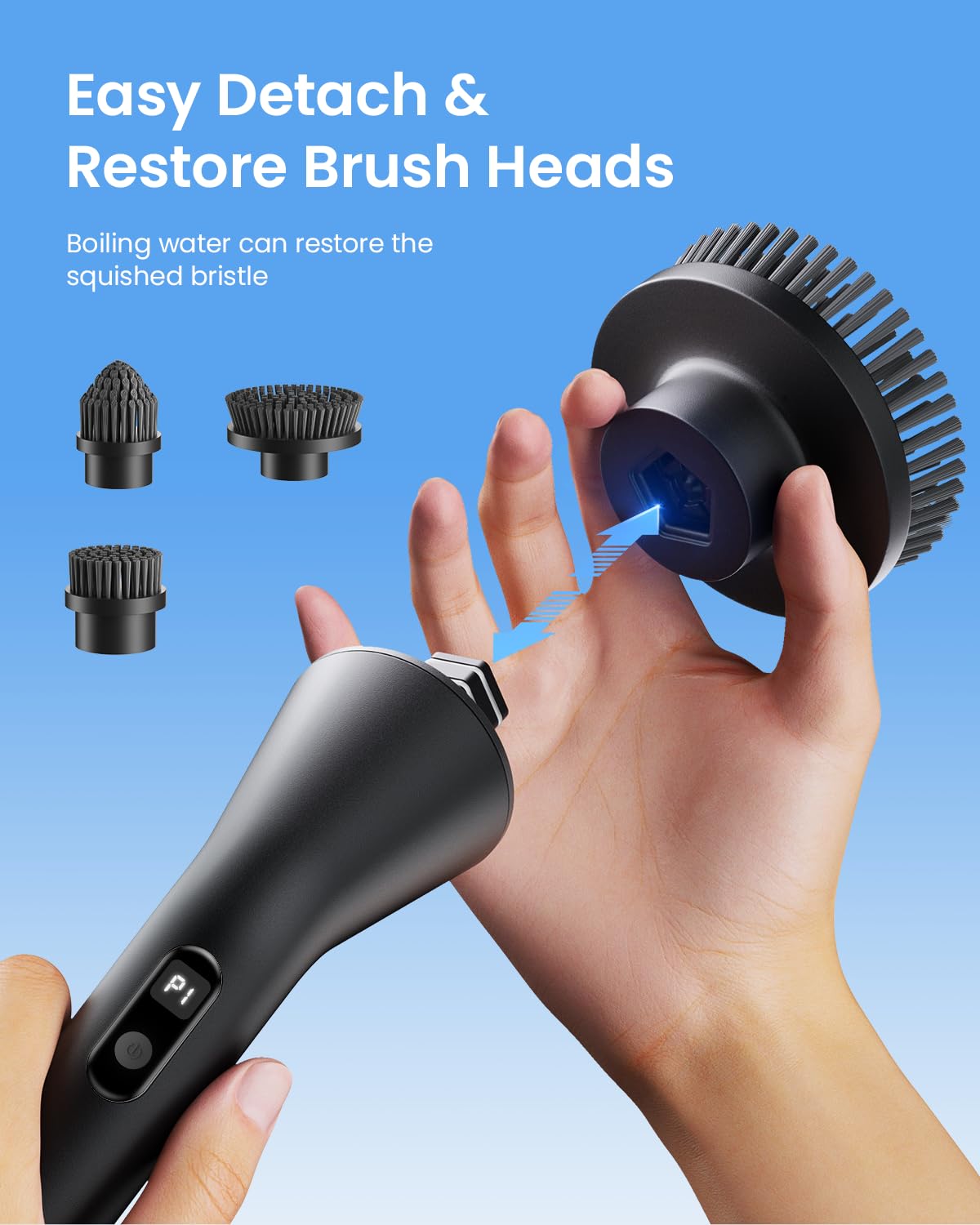 Leebein Electric Spin Scrubber, Cordless Cleaning Brush for Bathroom Shower Tub, IPX7 Waterproof Power Scrubber with 7 Brush Heads, Extendable Long