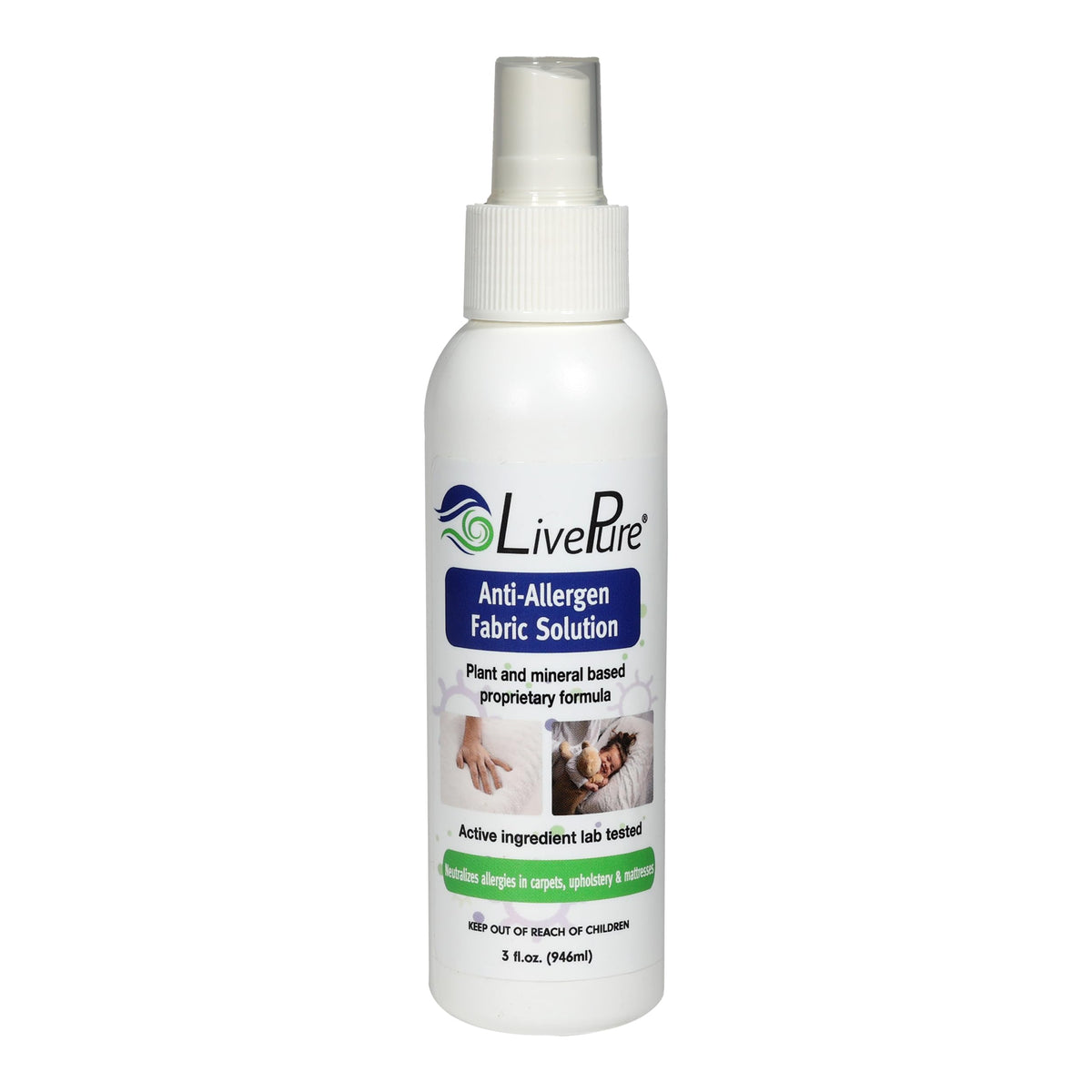 LivePure Anti-Allergen 3 OZ Fabric Spray for Household Surfaces. Plant-Based Allergy Spray for Dust Mites and Pet Dander. Fragrance Free - 5 Pack