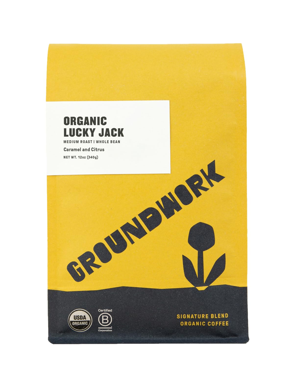 Groundwork USDA Organic Whole Bean Coffee, Lucky Jack, 12 oz Bag