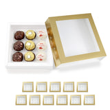 BAKIPACK 12 Gold Truffle Boxes with 9-Piece Plastics Tray, Chocolates Boxes
