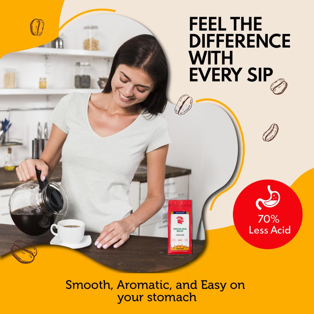 Puroast Low Acid Coffee Decaf Bean | Decaf Mocha Java Whole Bean | Medium Roast | High Antioxidants & High pH |No Bitter Aftertaste | Reduced