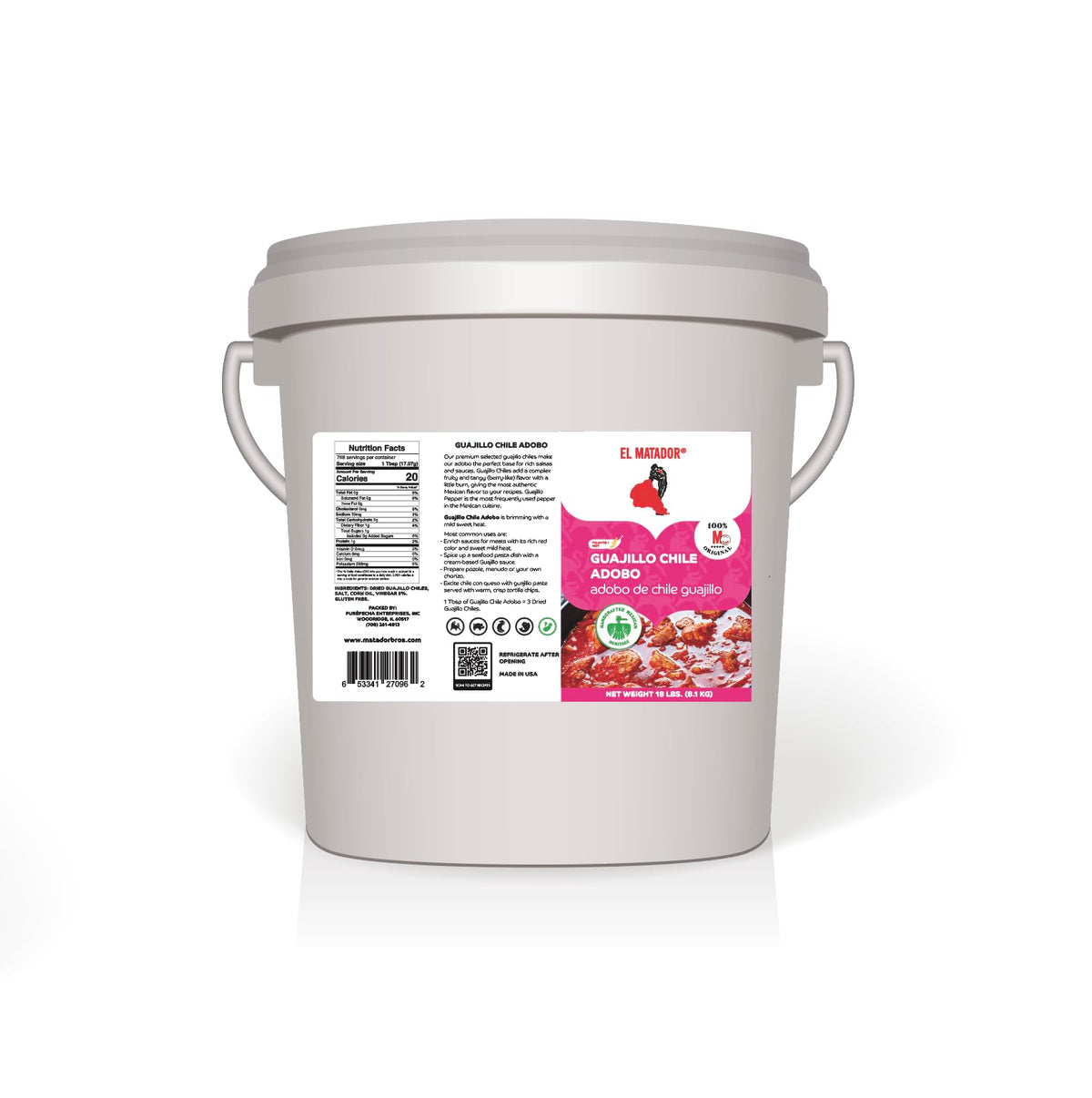 El Matador Guajillo Chile Adobo Paste Marinade - 18 lb Food-Service Bucket | For Pozole, Menudo, Birria & Enchiladas