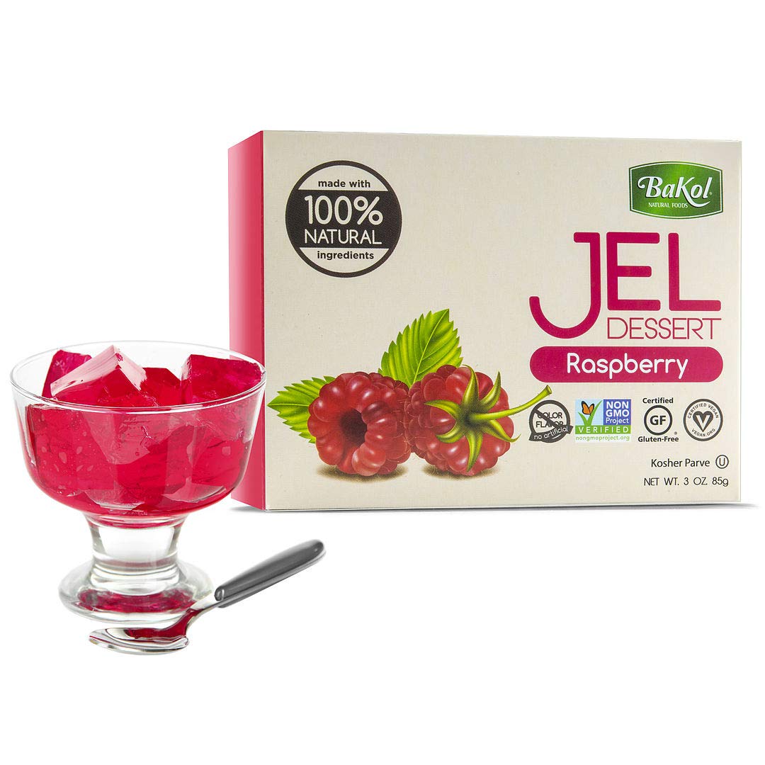 Bakol Jel Dessert - All Natural Vegan Dessert Mix - Kosher - Halal - No Artificial Sweeteners Flavors or Colors - Raspberry Flavor (PACK OF 12)