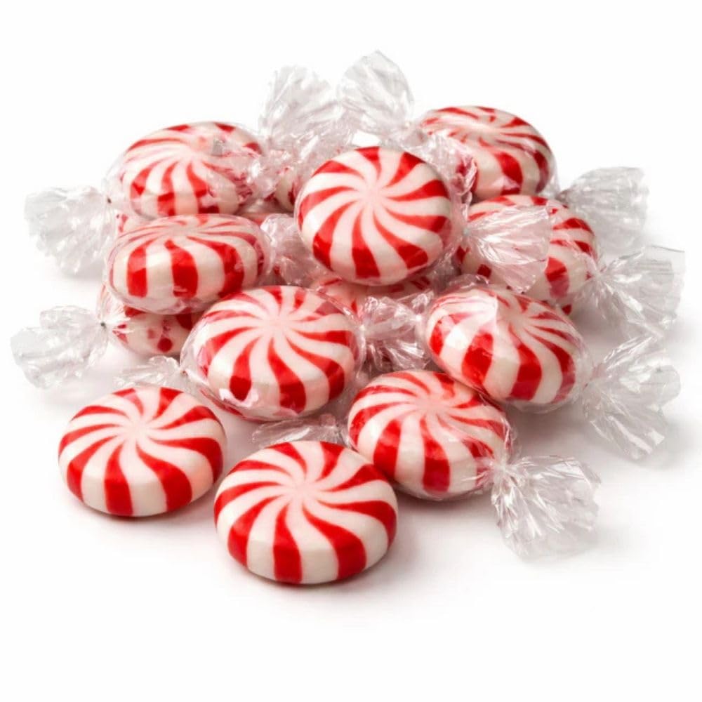Peppermint Starlight Hard Candy, Classic Red and White Swirl Mints, Bulk Wrapped Candy - 5 lb (Approx. 450 pieces)