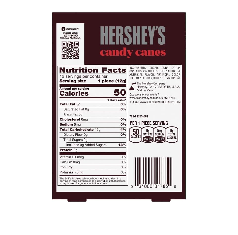 HERSHEY'S Chocolate Mint Flavored Candy Canes, 0.44 oz, 12 count box