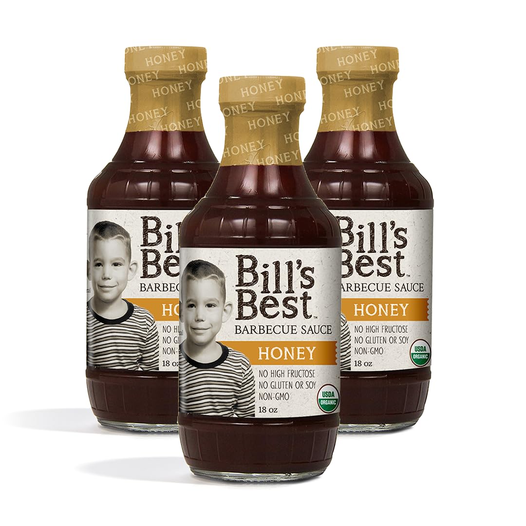 Bill's Best Honey BBQ Sauce 3 Pack, Premium Organic Recipes, Sweet & Citrus, Gluten Free, 18 ounce