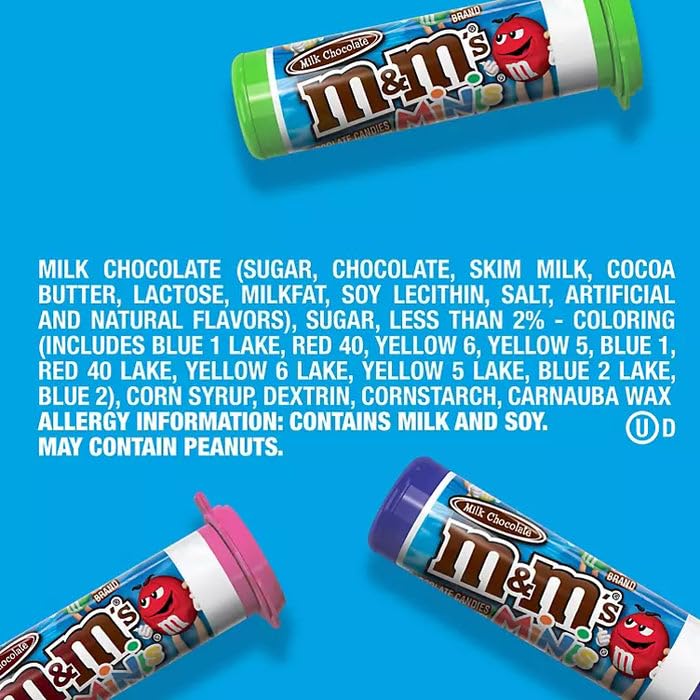 QT M&Ms Minis Assorted Chocolate Candy, 1.08 oz Tubes,12 Count