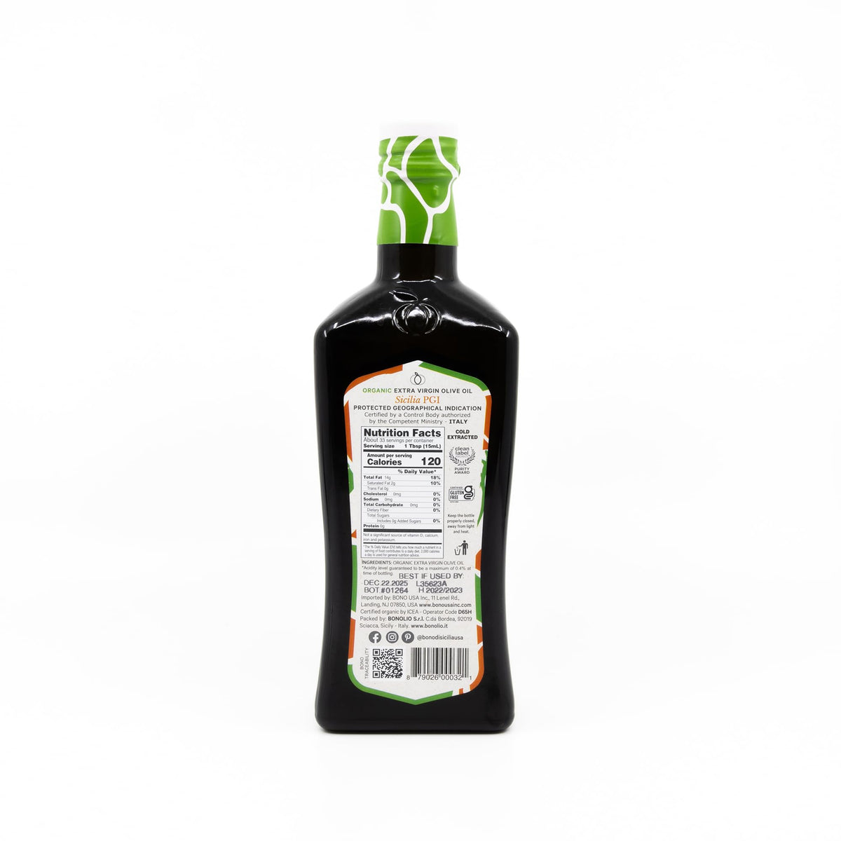 Bono Sicilian Extra Virgin Olive Oil | Organic | Sicilia PGI | 100% Italian Extra Virgin Olive Oil, 16.9 oz