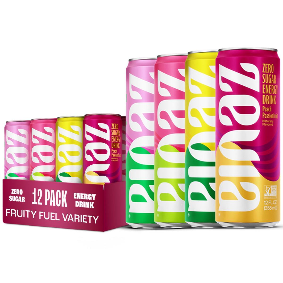 Zevia Zero Sugar Energy Drink, Fruity Fuel Variety Pack, 12 oz Cans (12-Pack) - Naturally Sweetened, Non-GMO Project Verified, Gluten-Free, Vegan