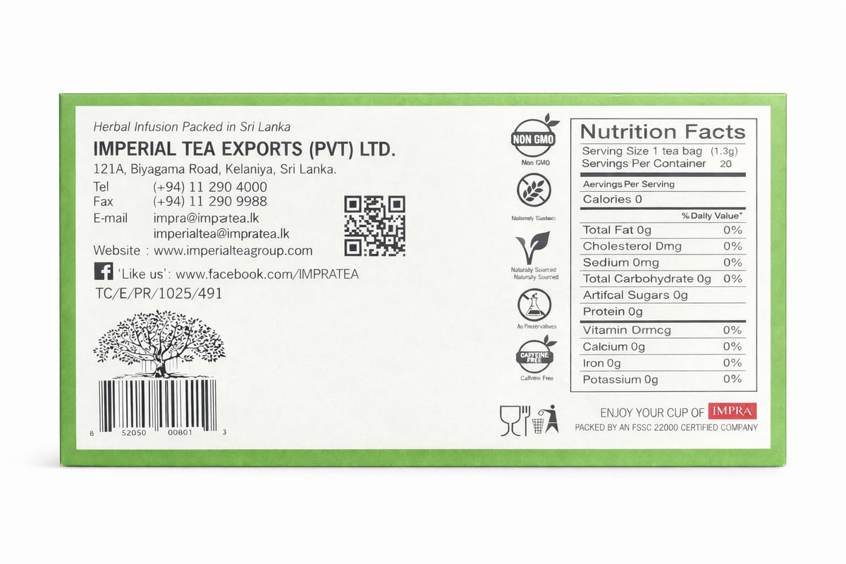Impra Super Slim Herbal Infusion - 20 Enveloped Tea Bags - Hibiscus & Spices with Ginger, Cinnamon & Lemongrass - 0.91oz (26g)