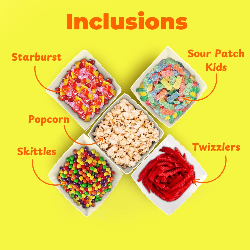 Movie Night Popcorn and Candy Gift Basket Plus 1 Movie Night Rentals - Perfect for a Cozy and Fun Evening at Home or the Theater with Family