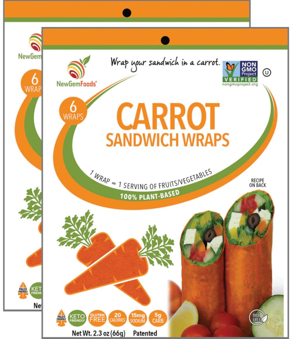 Carrot Sandwich Wraps (Two-Pack) - Gluten-Free, Low-Calorie Wraps Made from Fresh Carrots - Non-GMO, Plant-Based, Paleo-Friendly, Vegan Tortilla