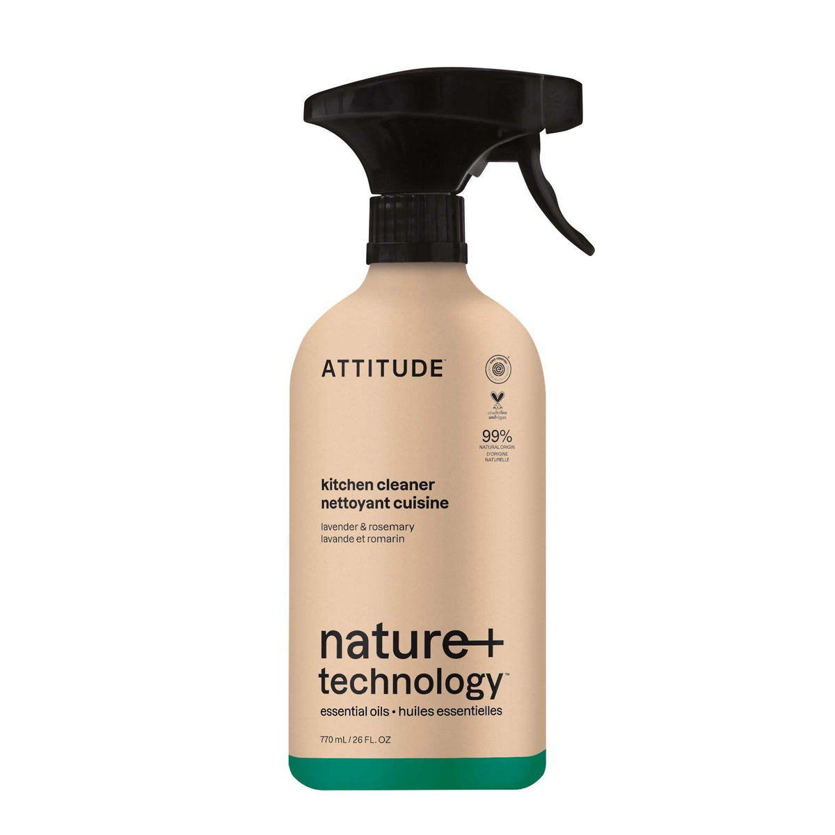 ATTITUDE Kitchen Cleaner Spray, EWG Verified, Degreaser Spray to Cut Grease & Grime, Plant-Based & Vegan, Lavender & Rosemary, 26 Fl Oz