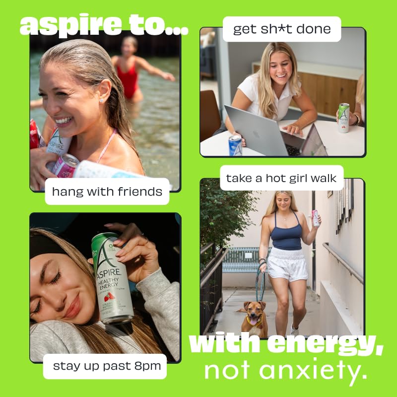 ASPIRE® Healthy Energy Drink with Low Caffeine, No Sugar, Carbs, and Keto Friendly Pack - Strawberry Watermelon, 12 Pack
