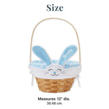 Let's Make Memories Personalized Easter Basket - Wicker - Embroidered Liner - Happy Bunny - Blue