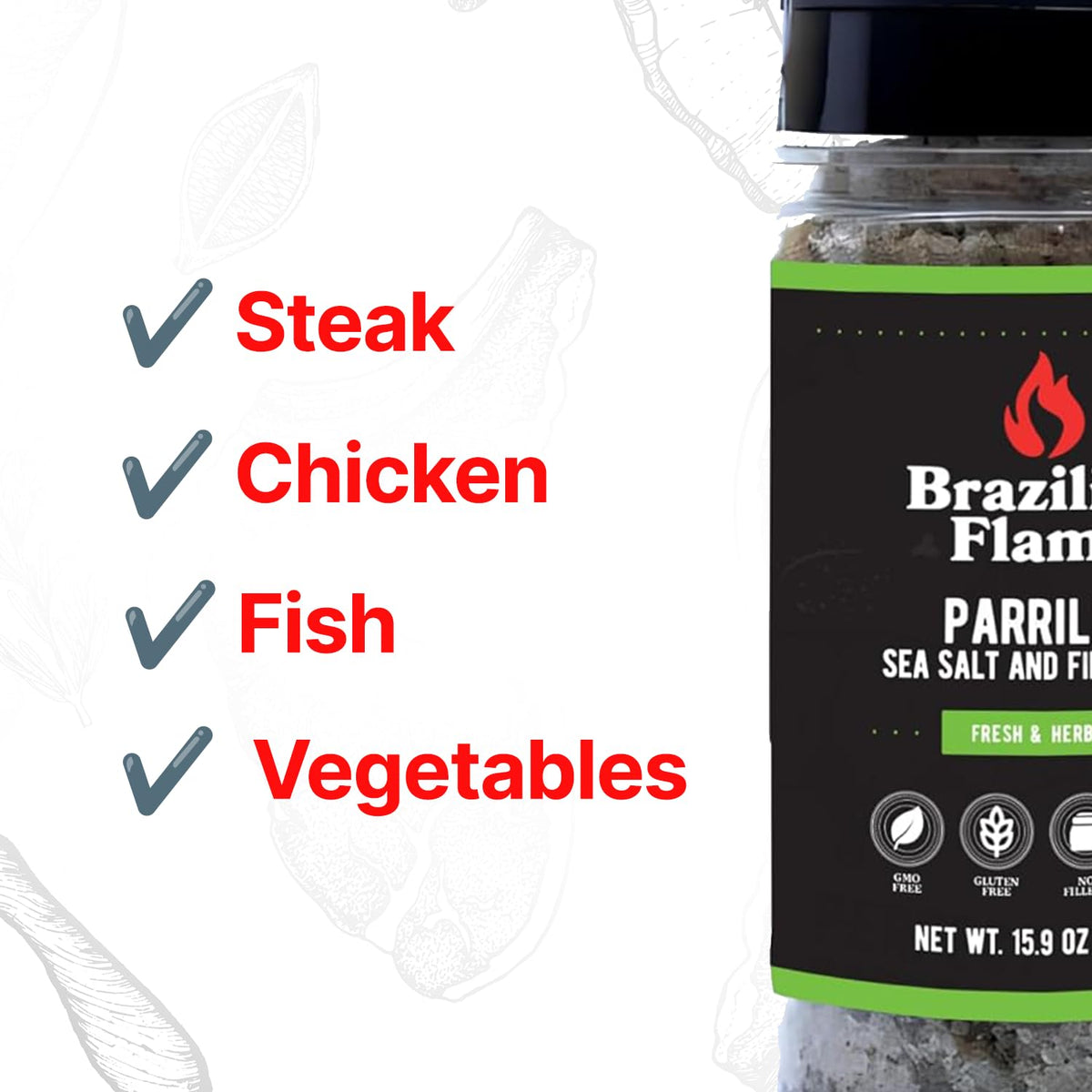 Brazilian Flame Parrilla Seasoning - Parrilla Sea Salt & Fine Herbs - 15.9oz