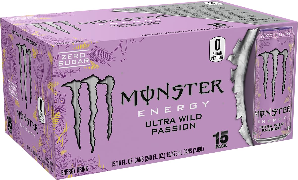 Monster Energy Ultra Wild Passion, Sugar Free Energy Drink, 16 Ounce (Pack of 15)