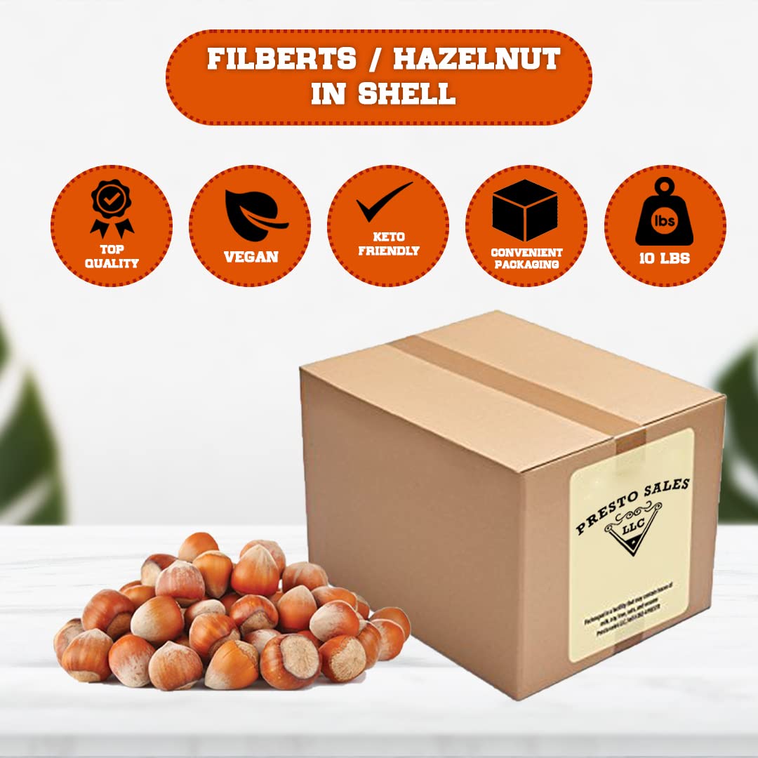 Presto Sales Filberts Hazelnuts Fresh off the tree Raw In Shell, Oregon, USA, fun to crack - 160 oz. (10 lbs.) Convenient Bag in a Box