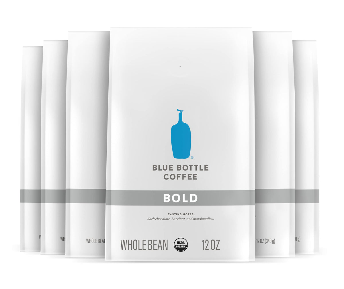 Blue Bottle Whole Bean Organic Coffee, Bold, Dark Roast, 12 Ounce bag (Pack of 6)