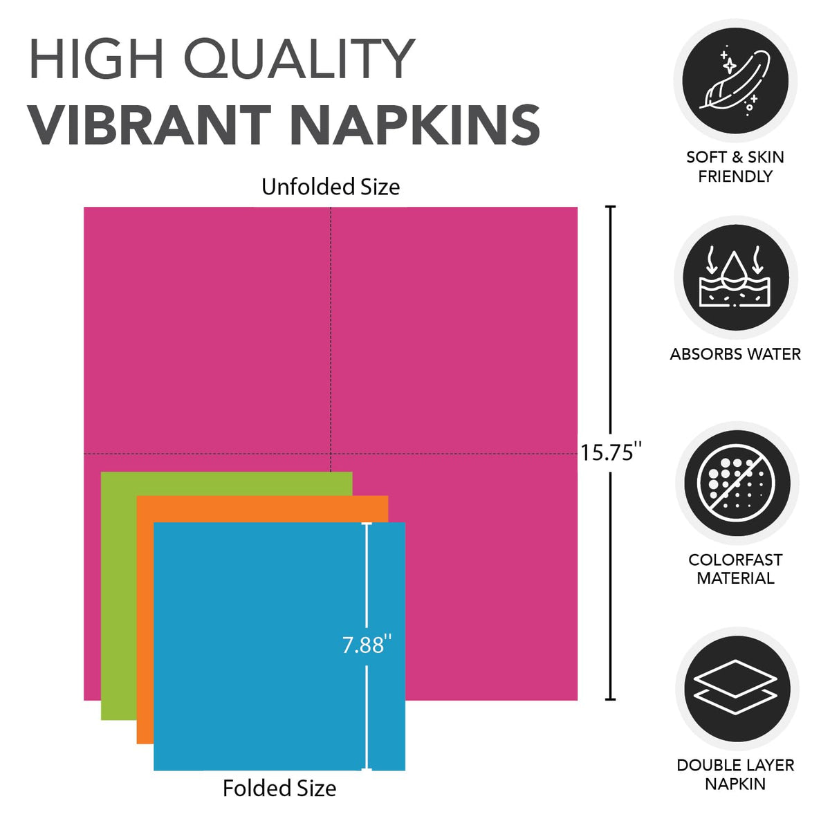 Party Essentials 2-Ply Paper Dinner Napkins, Assorted Neon Brights, 24-Count