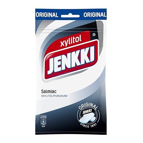 Leaf Jenkki Original Salmiak Salmiac Xylitol Finnish Chewing Bubble Gum Bag 100g.