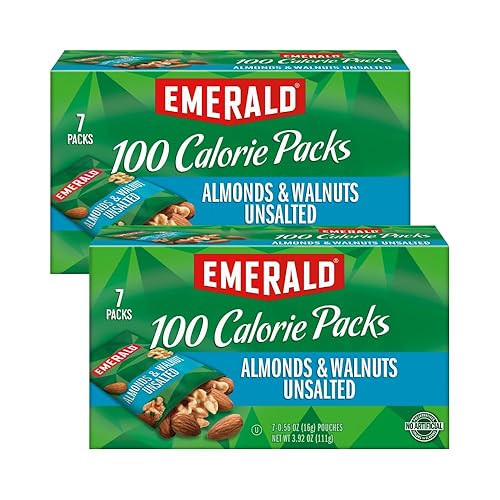 Emerald Nuts, Natural Walnuts & Almonds, 100 Calorie Packs, 7 Ct, 3.92 Oz (Pack of 2)