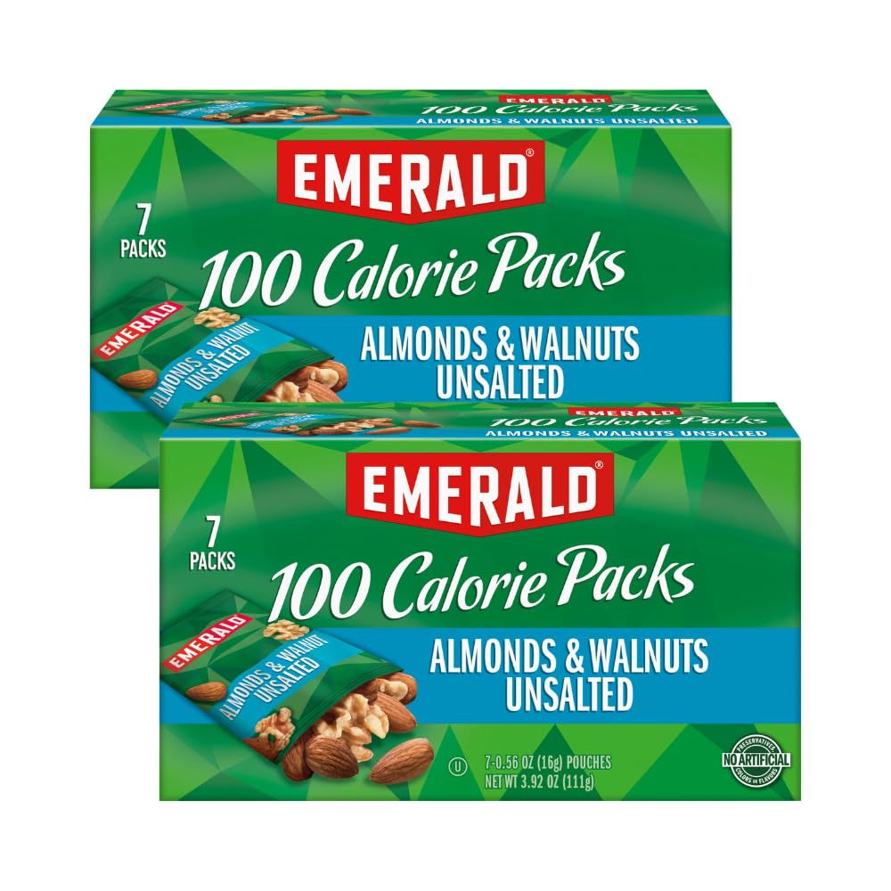 Emerald Nuts, Natural Walnuts & Almonds, 100 Calorie Packs, 7 Ct, 3.92 Oz (Pack of 2)