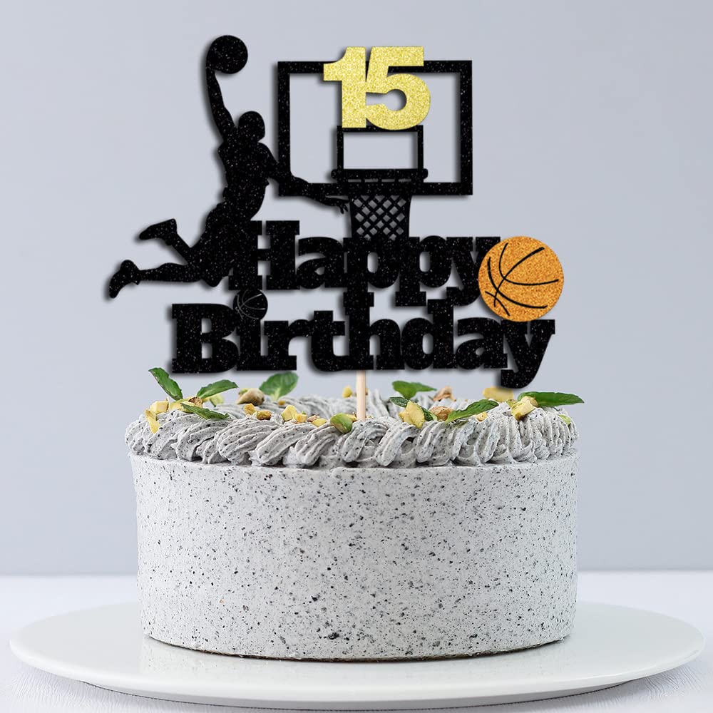 Basketball Happy 15th Birthday Cake Topper-Basketball Themed Birthday Party Cake Decoration-15 Years Birthday Party Supplies (15th)