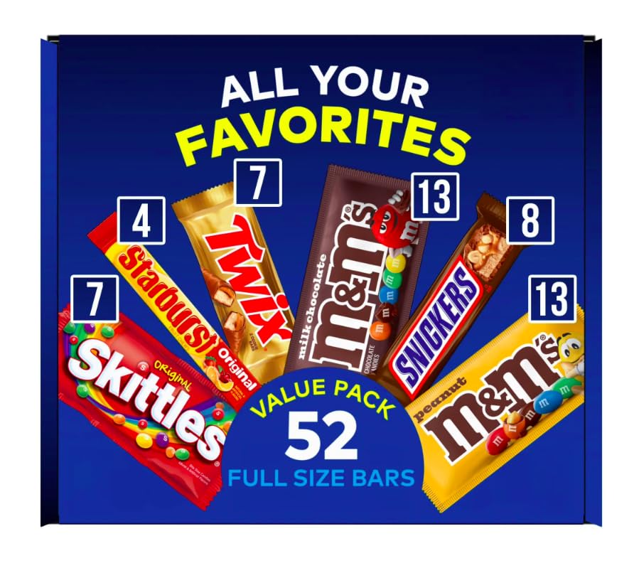M&M?S, Skittles, Snickers, Twix & Starburst Candy Bulk Variety Pack, 52 Count