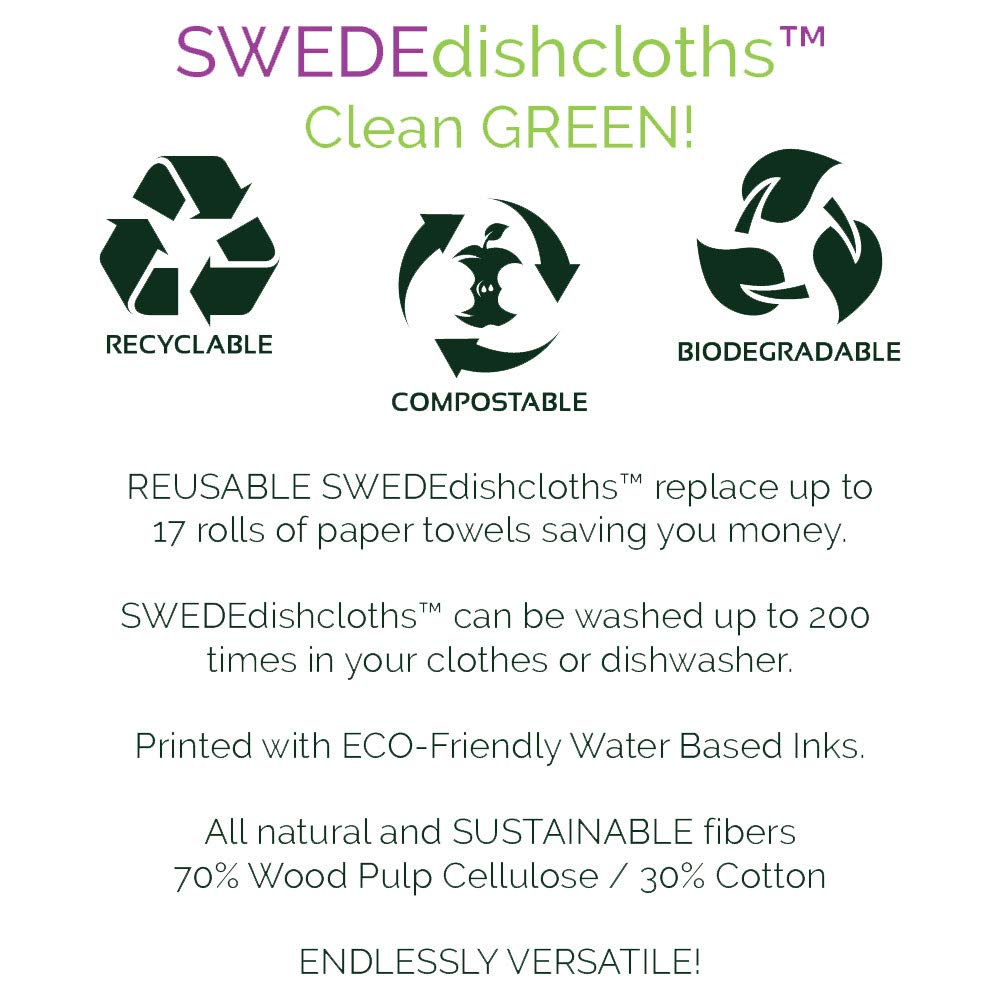 SWEDEdishcloths - Cellulose Sponge Dish Towels - Mixed Set of 3 (One of Each Design) Mixed Fruit Swedish Dish Cloths